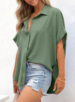 Women's Casual Short Sleeve Slit Hem Button Shirt