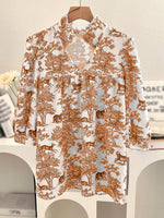 Women's V-neck Ruffle Collar Printed Shirts