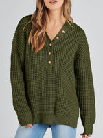 Women's Waffle Side Slit Knit Sweater
