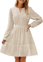 Women's Long Sleeve Hollow Out Eyelet Dress