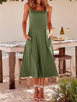 Casual Square Neck Sleeveless Beach Midi Dress