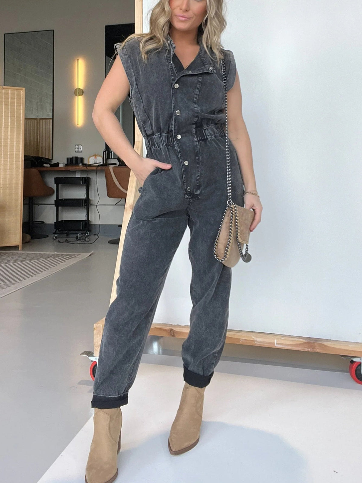 Lightweight Jumpsuit with Cinched Waist and Pockets