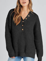 Women's Waffle Side Slit Knit Sweater
