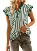 Women's Casual V Neck Flutter Sleeves Striped Top