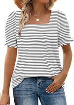 Women's Square Neck Smocked Sleeve Casual Tops