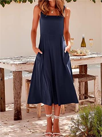 Casual Square Neck Sleeveless Beach Midi Dress