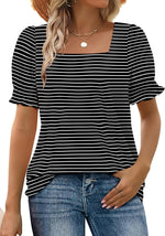 Women's Square Neck Smocked Sleeve Casual Tops