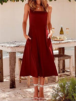 Casual Square Neck Sleeveless Beach Midi Dress