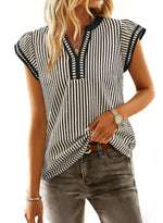 Women's Casual V Neck Flutter Sleeves Striped Top