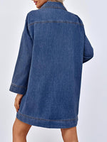 Women's Deep V Neck Denim Shirt Dress with Pockets