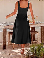 Casual Square Neck Sleeveless Beach Midi Dress