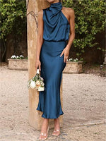 Mock Neck Keyhole Elastic High Waist Maxi Dress