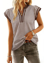 Women's Casual V Neck Flutter Sleeves Striped Top