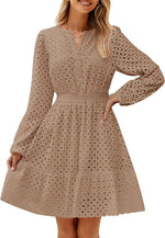 Women's Long Sleeve Hollow Out Eyelet Dress