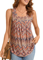 Summer Printed Pleated Sleeveless Tank Top for Women