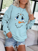 Women's Cute Snowman Face Print Long Sleeve Sweatshirt