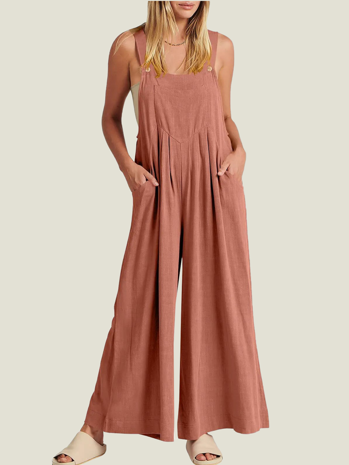 Sleeveless Wide Leg Jumpsuit with Pockets