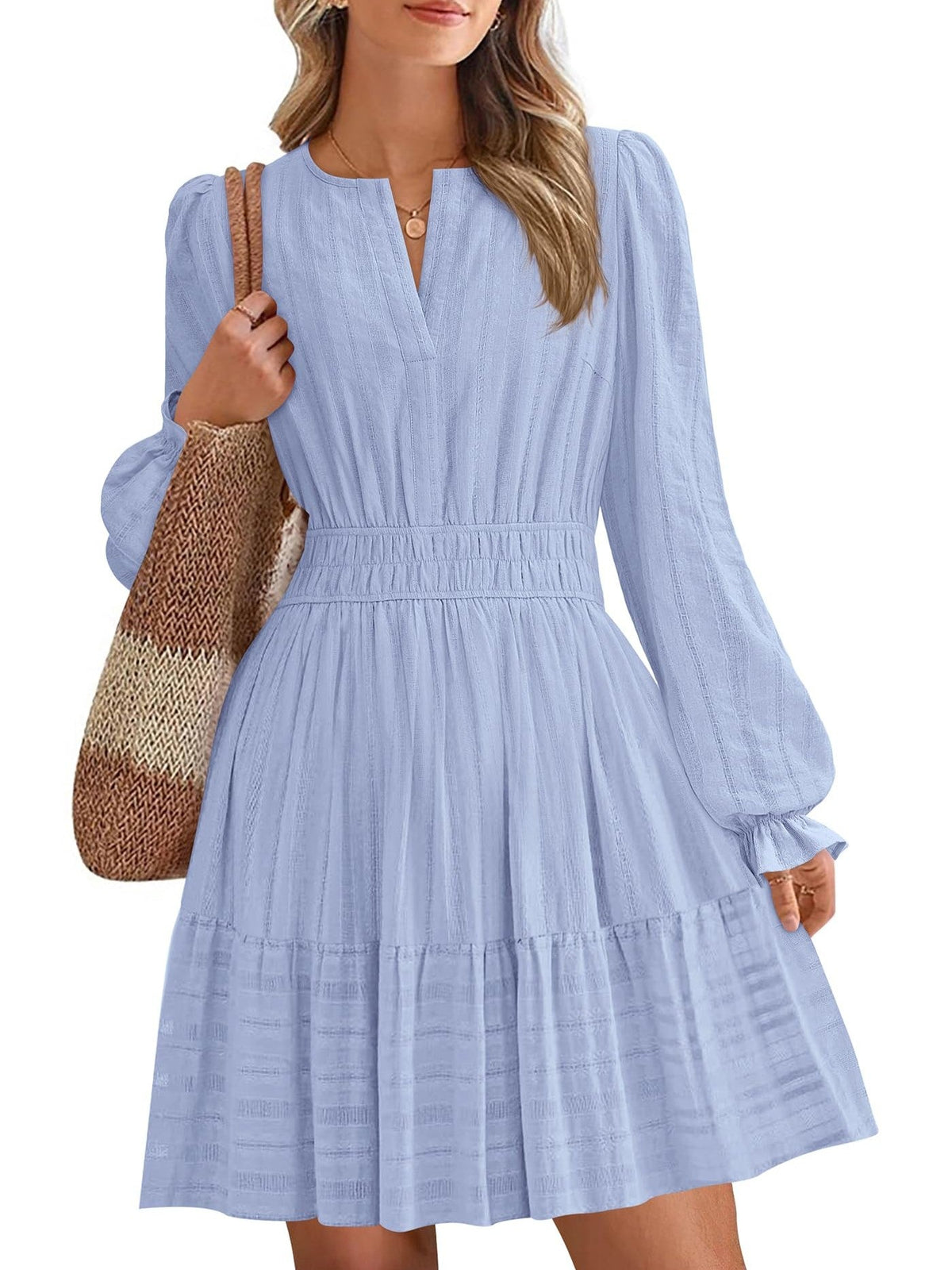 Women's Tiered Ruffle Hem V-Neck Dress