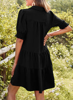 Women's Smocked Sleeve Tiered V-Neck Mini Dress