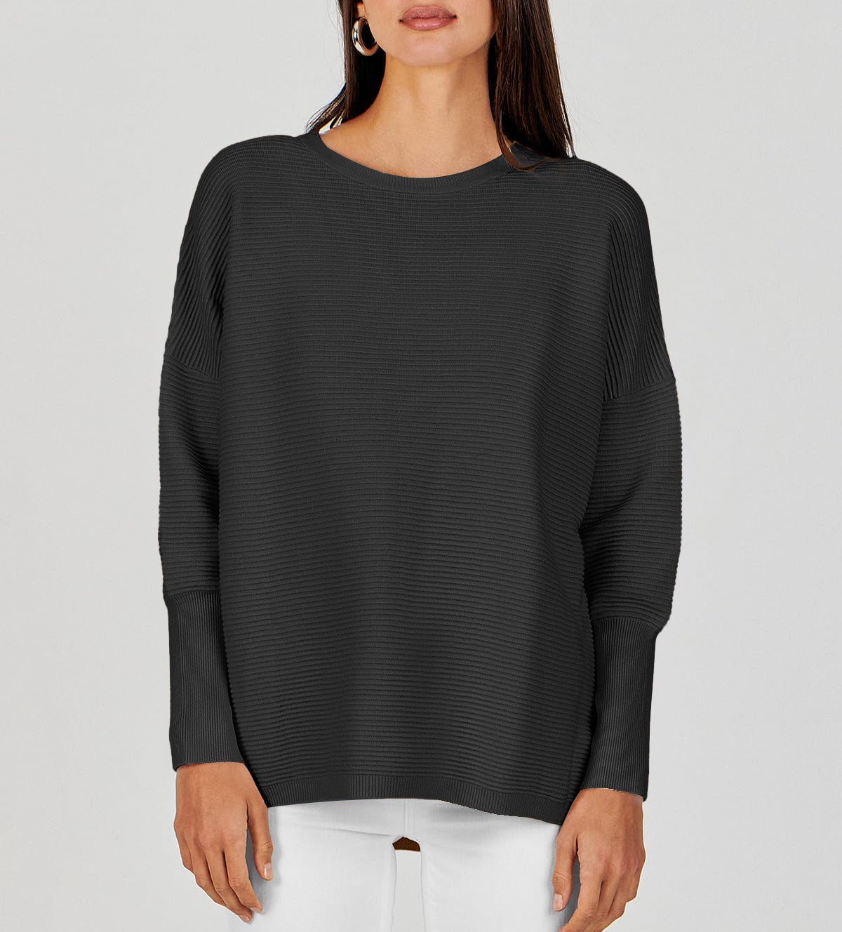 Women's Long Batwing Sleeve Ribbed Knit Sweater