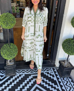Women's Button V Neck Geometric Print Dress