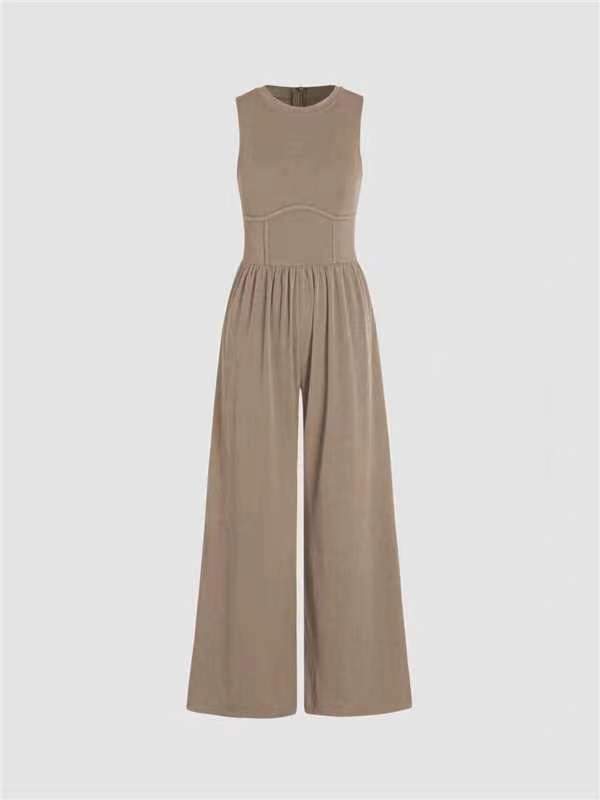 Women's Solid Sleeveless Wide Leg Jumpsuit