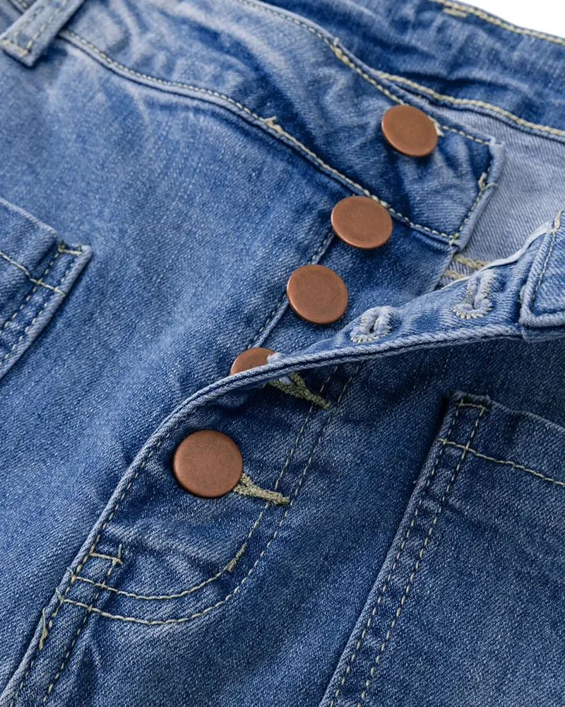 Women's Button Fly Booty Shaping High Waist Flare Jeans