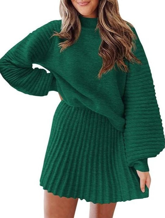 Women's Ribbed Sweater Two Piece Skirt Sets