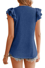 Solid Color V-neck Ruffle Short Sleeve