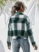 Women's Flannel Plaid Button Down Cropped Jacket