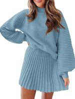 Women's Ribbed Sweater Two Piece Skirt Sets