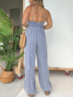 Women's Deep V Neck Tencel Denim Jumpsuit