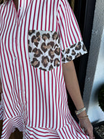 Women's Striped Animal Print Contrast Button Down Dress