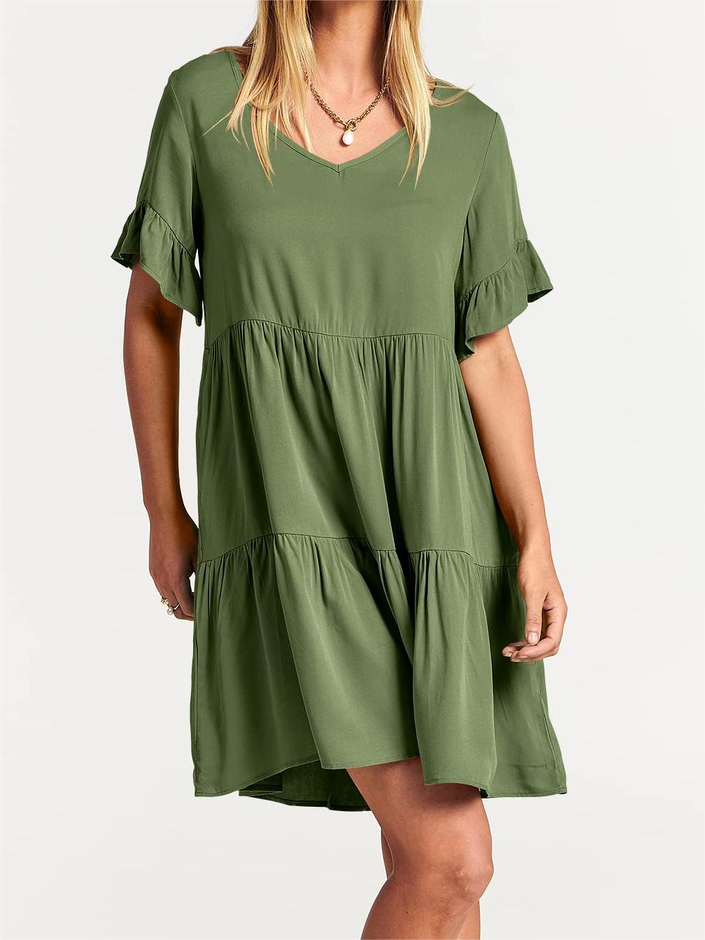 Casual Ruffle A-Line Flowy Mini Beach Dress