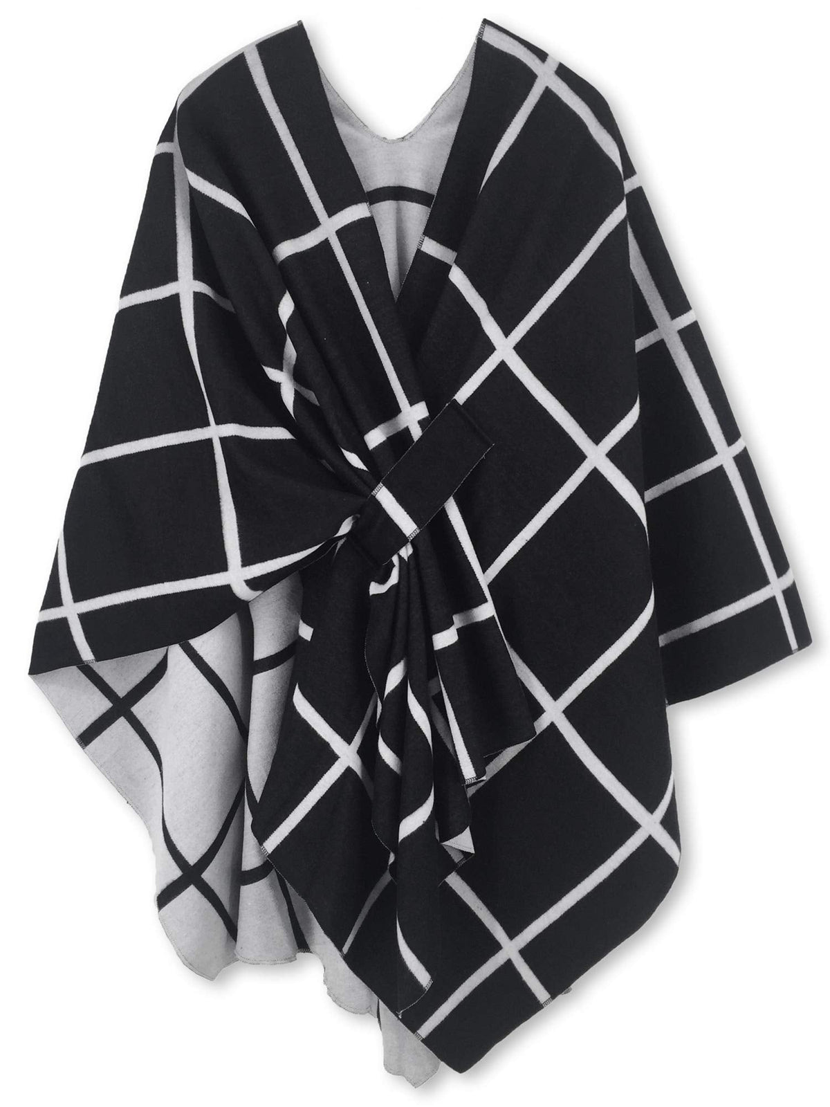Women's Windowpane Reversible Capes Cardigan Shawls