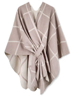 Women's Windowpane Reversible Capes Cardigan Shawls