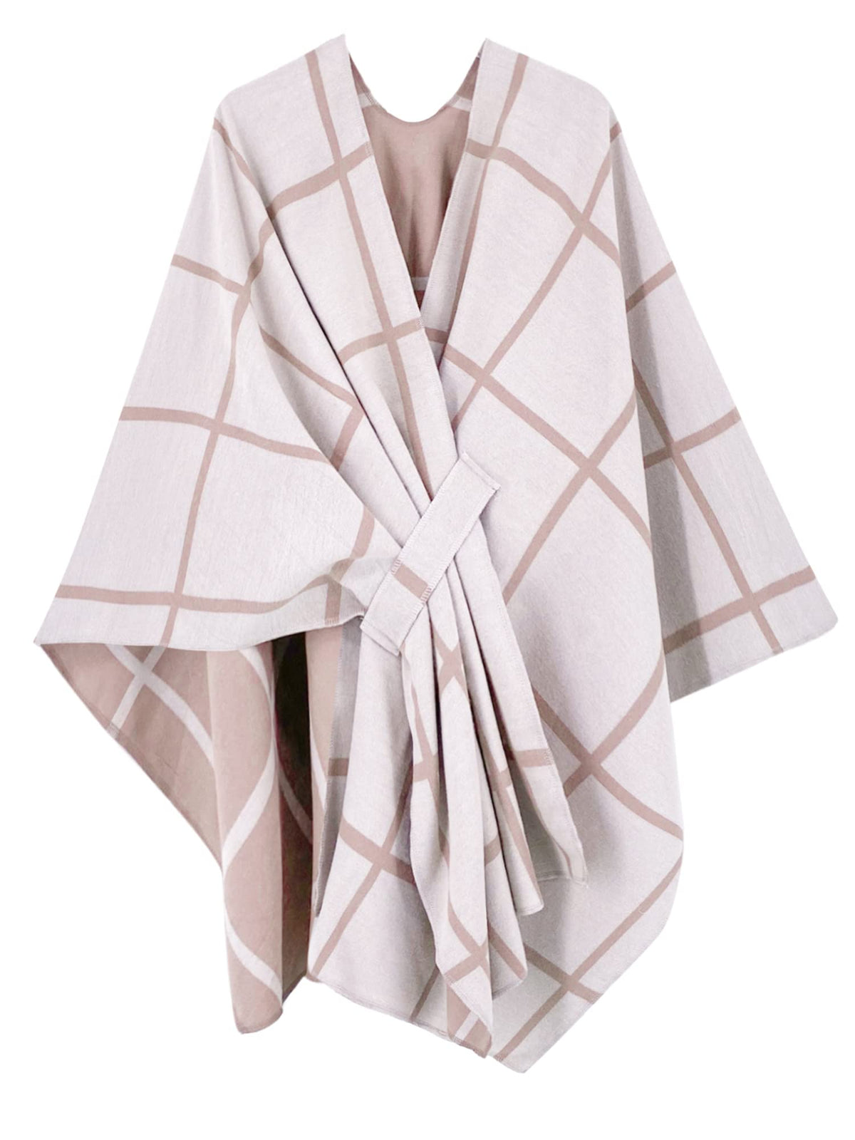 Women's Windowpane Reversible Capes Cardigan Shawls