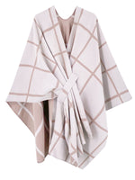 Women's Windowpane Reversible Capes Cardigan Shawls
