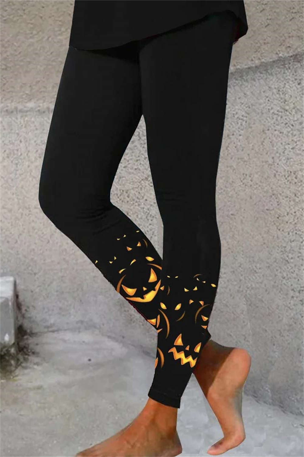 Women's Halloween Black Pumpkin Print High Waist Ankle Length Legging