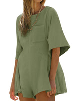 Women¡®s Casual Short Sleeve Romper With Pockets