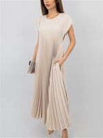 Women's Cap Sleeve Pleated Flowy Maxi Dress