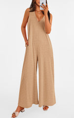 Women's Casual Wide Strap Sleeveless Tank Top V Neck Wide Leg Jumpsuit