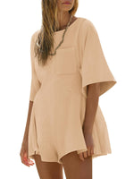 Women¡®s Casual Short Sleeve Romper With Pockets