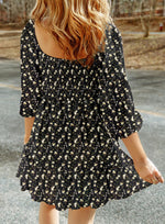 Women's Square Neck Smocked Boho Floral Dress