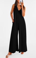 Women's Casual Wide Strap Sleeveless Tank Top V Neck Wide Leg Jumpsuit