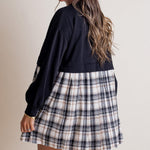 Women's Long Sleeve Round Neck Plaid Print Patchwork Dress