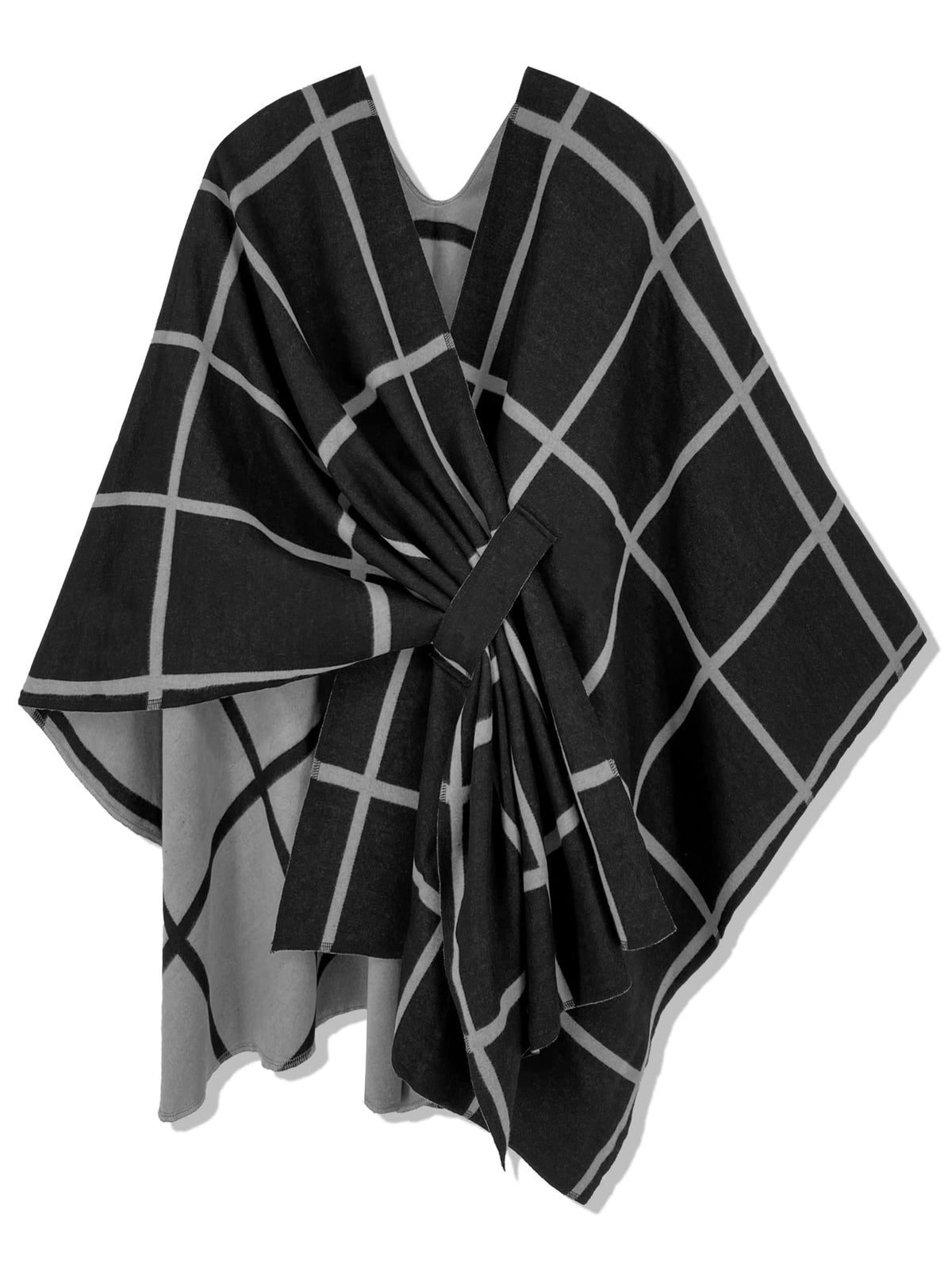 Women's Windowpane Reversible Capes Cardigan Shawls