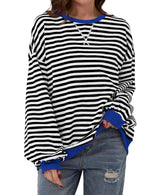 Women's Oversized Striped Long Sleeve Pullover