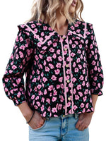Women's Vibrant Floral Print Collar Blouse