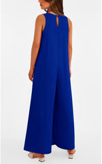 Women's Casual Wide Strap Sleeveless Tank Top V Neck Wide Leg Jumpsuit